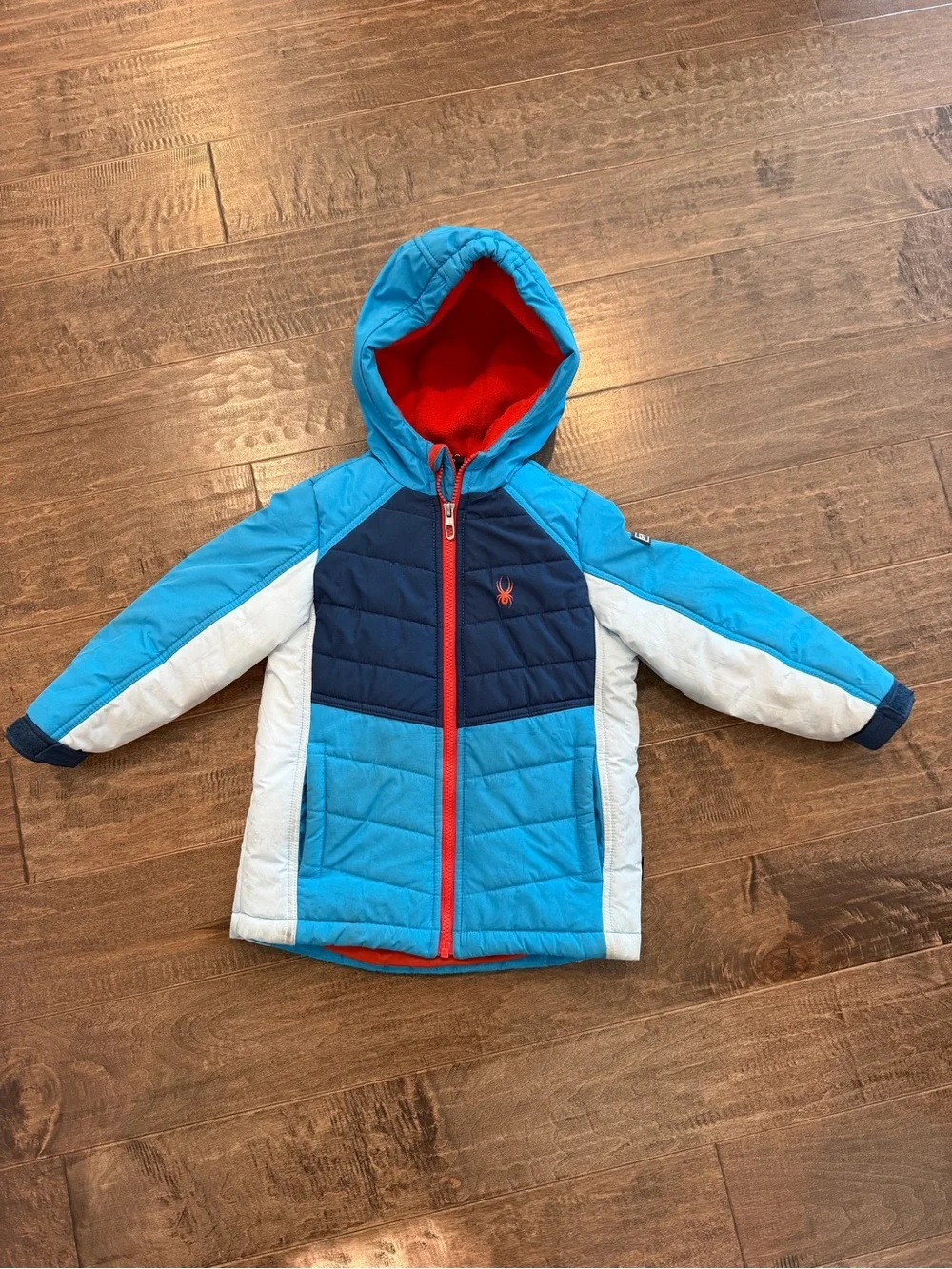 Boys SPYDER Colorblock Hooded Puffer Jacket - Blue, Navy, White
